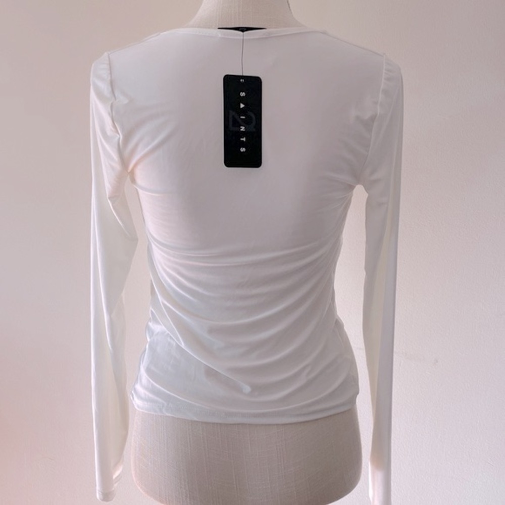 21 Saints junior white twisted front open stomach top, V neck long sleeve M - Picture 5 of 10